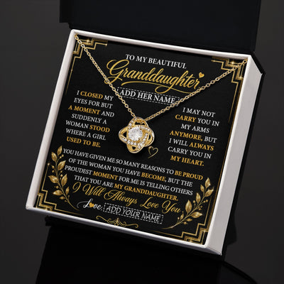 Love Knot Necklace 18K Yellow Gold Finish | 2 | Personalized To My Beautiful Granddaughter Gifts Pendant Necklace I Close My Eyes Granddaughter Birthday Gifts Christmas Graduation Gift Box Message Card | https://teecentury.