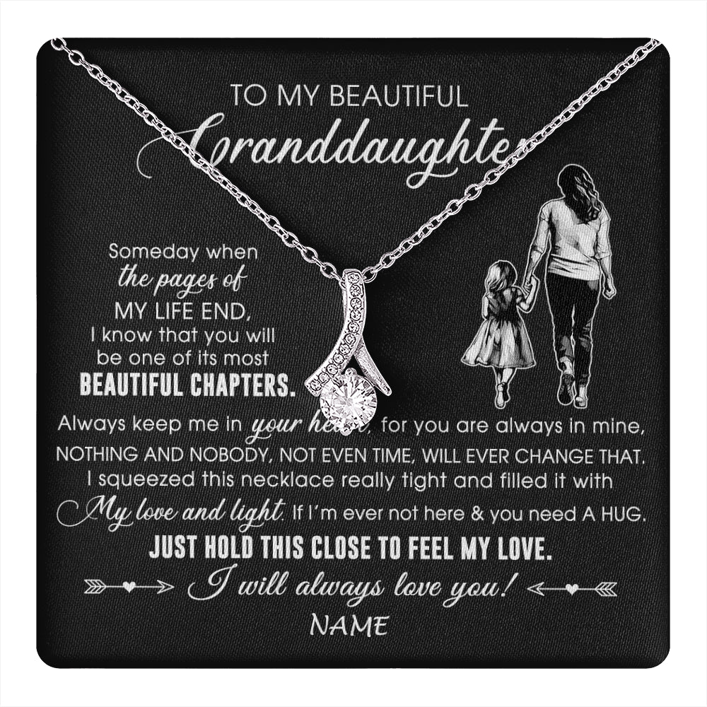 Alluring Beauty Necklace 14K White Gold Finish | 1 | Personalized To My Beautiful Granddaughter Necklace From Grandma Always Love You Granddaughter Birthday Graduation Christmas Customized Gift Box Message Card | teecentury