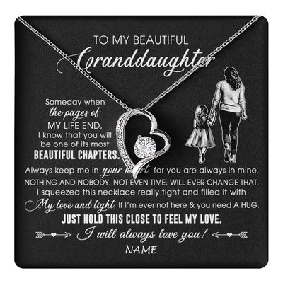 Forever Love Necklace 14K White Gold Finish | 1 | Personalized To My Beautiful Granddaughter Necklace From Grandma Always Love You Granddaughter Birthday Graduation Christmas Customized Gift Box Message Card | teecentury