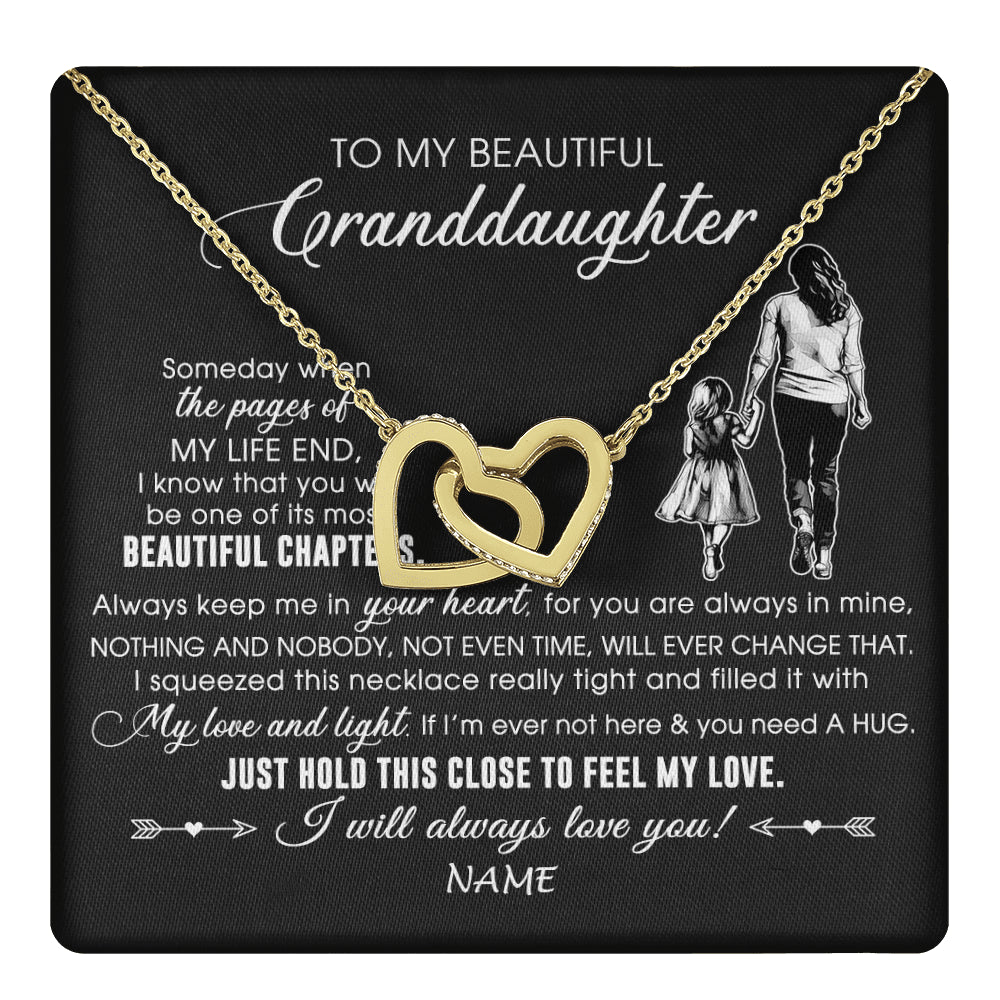 Interlocking Hearts Necklace 18K Yellow Gold Finish | 1 | Personalized To My Beautiful Granddaughter Necklace From Grandma Always Love You Granddaughter Birthday Graduation Christmas Customized Gift Box Message Card | teecentury