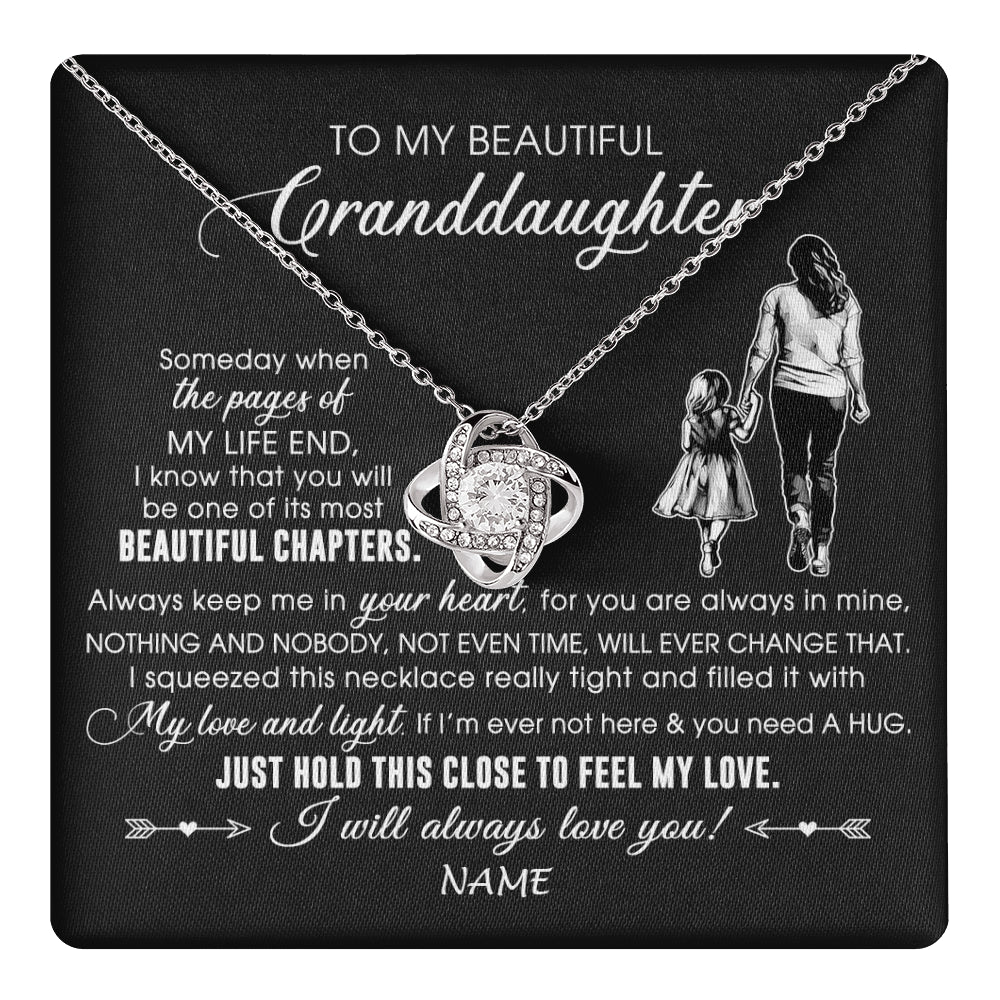 Love Knot Necklace 14K White Gold Finish | 1 | Personalized To My Beautiful Granddaughter Necklace From Grandma Always Love You Granddaughter Birthday Graduation Christmas Customized Gift Box Message Card | teecentury