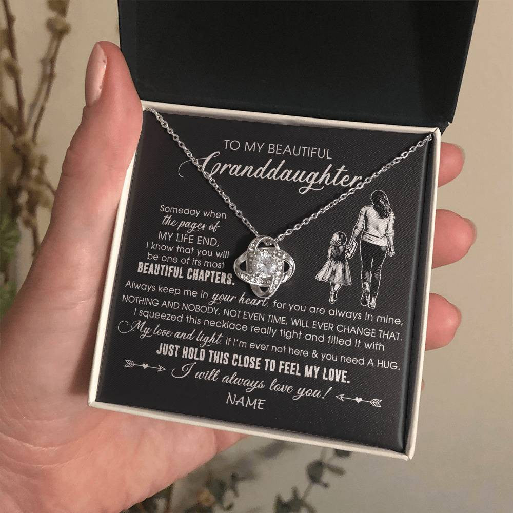 Love Knot Necklace 14K White Gold Finish | 2 | Personalized To My Beautiful Granddaughter Necklace From Grandma Always Love You Granddaughter Birthday Graduation Christmas Customized Gift Box Message Card | teecentury