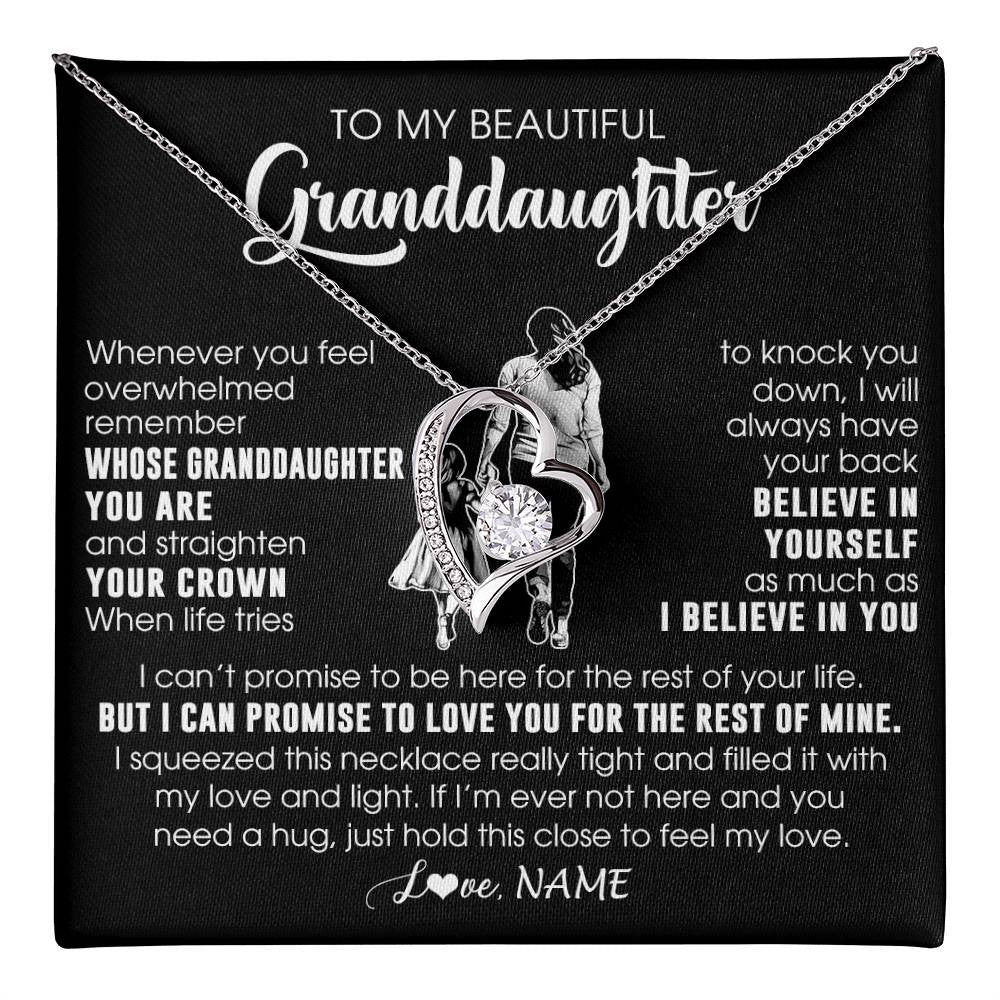 Forever Love Necklace 14K White Gold Finish | 1 | Personalized To My Beautiful Granddaughter Necklace From Grandma Believe In Yourself Granddaughter Birthday Gifts Jewelry Christmas Customized Message Card | teecentury