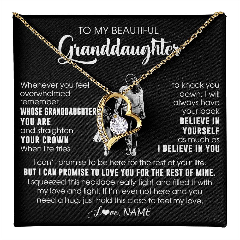 Forever Love Necklace 18K Yellow Gold Finish | 1 | Personalized To My Beautiful Granddaughter Necklace From Grandma Believe In Yourself Granddaughter Birthday Gifts Jewelry Christmas Customized Message Card | teecentury