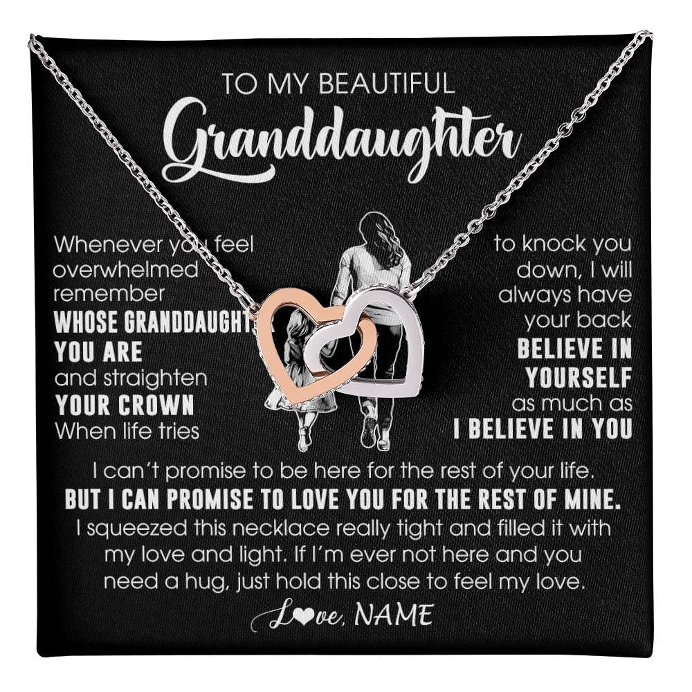 Interlocking Hearts Necklace Stainless Steel & Rose Gold Finish | 1 | Personalized To My Beautiful Granddaughter Necklace From Grandma Believe In Yourself Granddaughter Birthday Gifts Jewelry Christmas Customized Message Card | teecentury