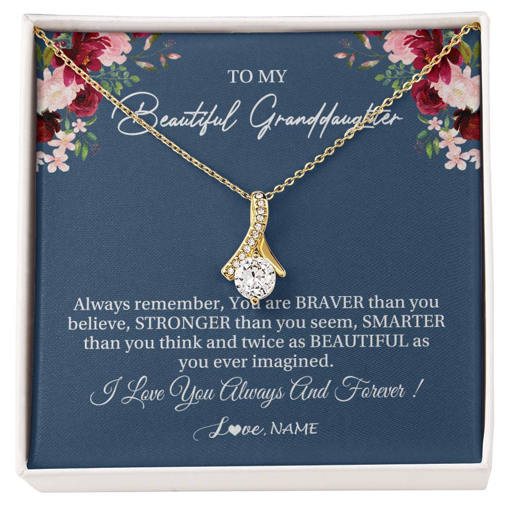Alluring Beauty Necklace 18K Yellow Gold Finish | Personalized To My Beautiful Granddaughter Necklace From Grandma Braver Stronger Smarter Granddaughter Jewelry Birthday Christmas Customized Message Card | teecentury