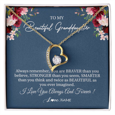Forever Love Necklace 18K Yellow Gold Finish | Personalized To My Beautiful Granddaughter Necklace From Grandma Braver Stronger Smarter Granddaughter Jewelry Birthday Christmas Customized Message Card | teecentury