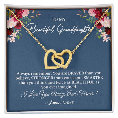 Interlocking Hearts Necklace 18K Yellow Gold Finish | Personalized To My Beautiful Granddaughter Necklace From Grandma Braver Stronger Smarter Granddaughter Jewelry Birthday Christmas Customized Message Card | teecentury