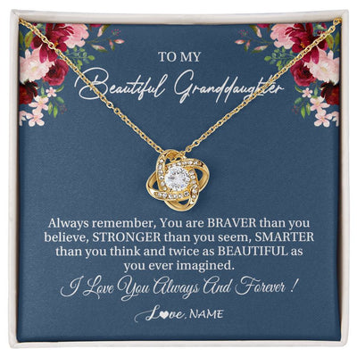 Love Knot Necklace 18K Yellow Gold Finish | Personalized To My Beautiful Granddaughter Necklace From Grandma Braver Stronger Smarter Granddaughter Jewelry Birthday Christmas Customized Message Card | teecentury