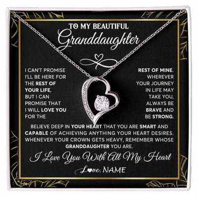 Forever Love Necklace 14K White Gold Finish | 1 | Personalized To My Beautiful Granddaughter Necklace From Grandma Crown Jewelry Gifts For Granddaughter Birthday Graduation Christmas Gift Box Message Card | teecentury