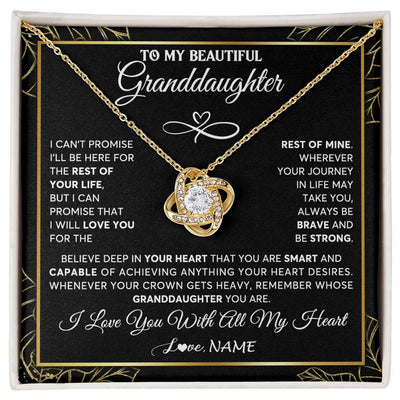 Love Knot Necklace 18K Yellow Gold Finish | 1 | Personalized To My Beautiful Granddaughter Necklace From Grandma Crown Jewelry Gifts For Granddaughter Birthday Graduation Christmas Gift Box Message Card | teecentury