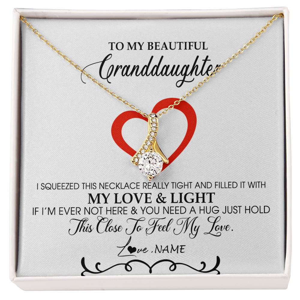 Alluring Beauty Necklace 18K Yellow Gold Finish | Personalized To My Beautiful Granddaughter Necklace From Grandma Filled With My Love and Light Granddaughter Jewelry Birthday Christmas Customized Message Card | teecentury