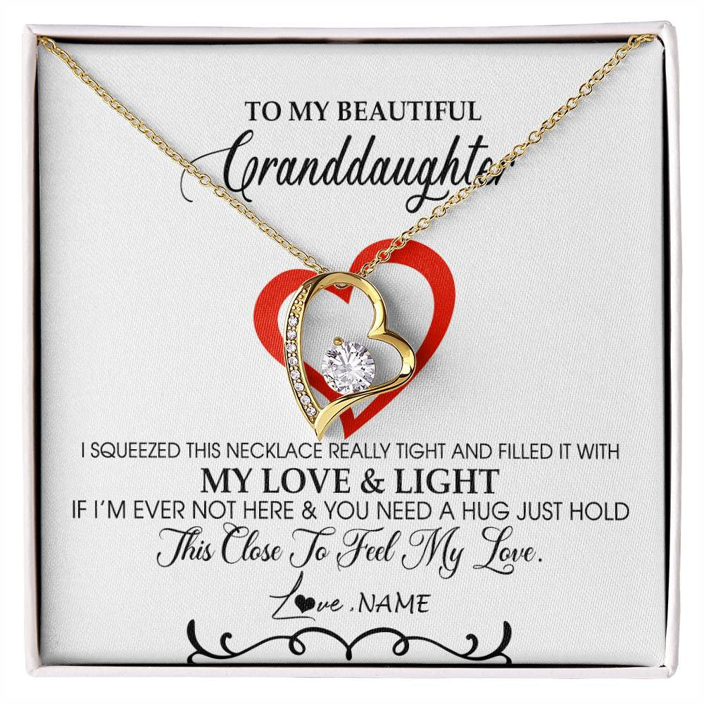 Forever Love Necklace 18K Yellow Gold Finish | Personalized To My Beautiful Granddaughter Necklace From Grandma Filled With My Love and Light Granddaughter Jewelry Birthday Christmas Customized Message Card | teecentury