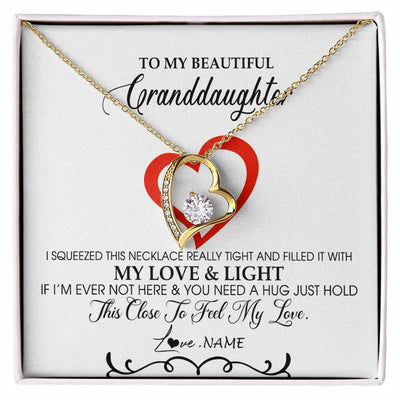 Forever Love Necklace 18K Yellow Gold Finish | Personalized To My Beautiful Granddaughter Necklace From Grandma Filled With My Love and Light Granddaughter Jewelry Birthday Christmas Customized Message Card | teecentury