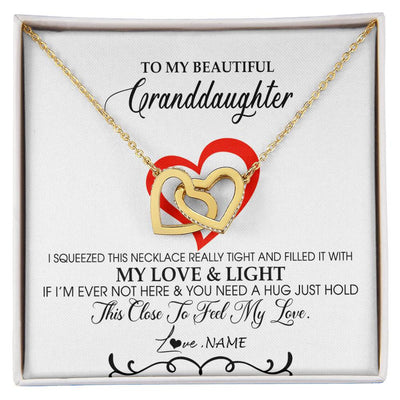 Interlocking Hearts Necklace 18K Yellow Gold Finish | Personalized To My Beautiful Granddaughter Necklace From Grandma Filled With My Love and Light Granddaughter Jewelry Birthday Christmas Customized Message Card | teecentury