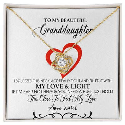 Love Knot Necklace 18K Yellow Gold Finish | Personalized To My Beautiful Granddaughter Necklace From Grandma Filled With My Love and Light Granddaughter Jewelry Birthday Christmas Customized Message Card | teecentury