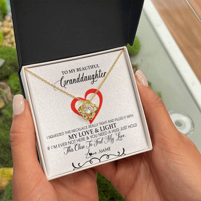 Love Knot Necklace 18K Yellow Gold Finish | Personalized To My Beautiful Granddaughter Necklace From Grandma Filled With My Love and Light Granddaughter Jewelry Birthday Christmas Customized Message Card | teecentury
