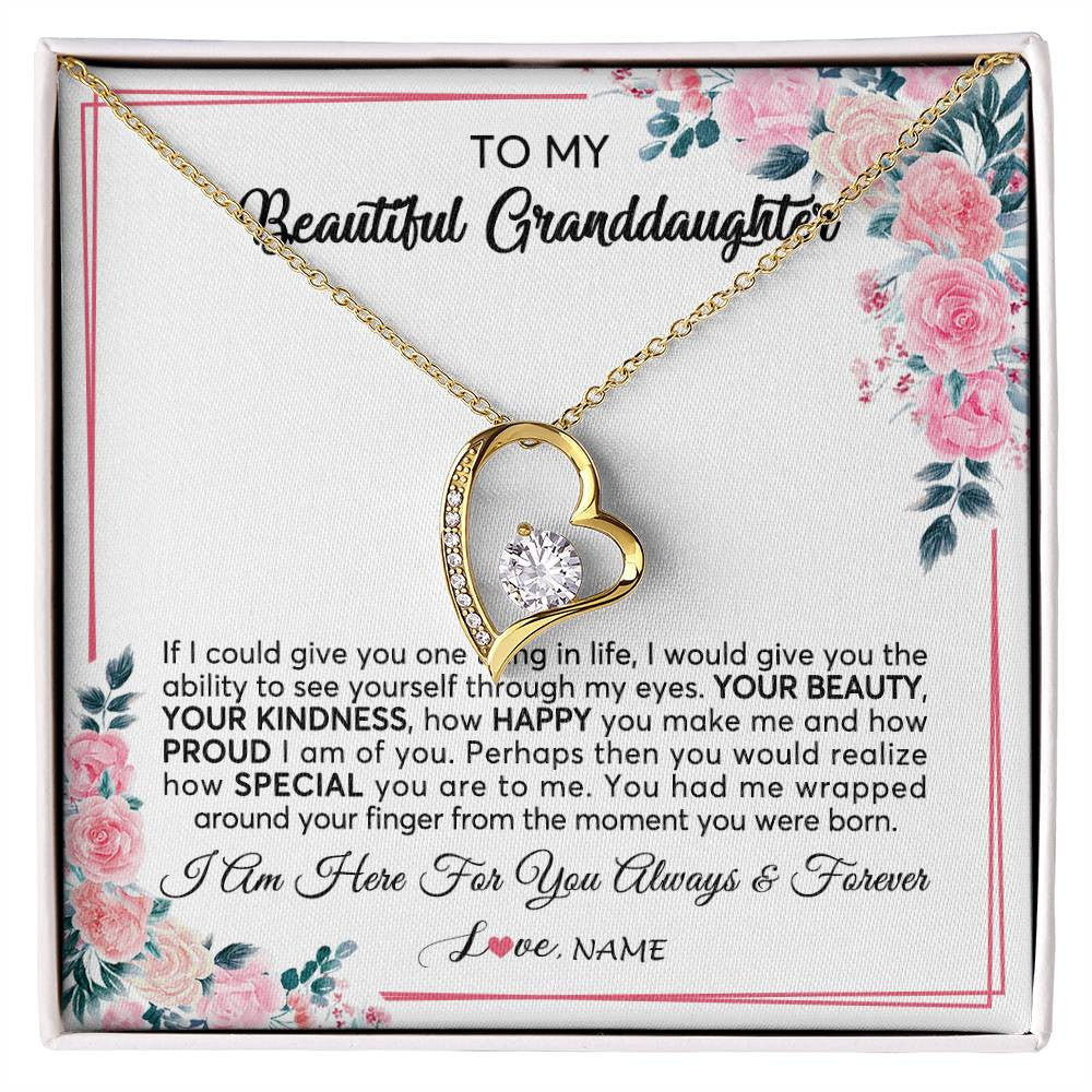 Forever Love Necklace 18K Yellow Gold Finish | 1 | Personalized To My Beautiful Granddaughter Necklace From Grandma I Am Here For You Floral Granddaughter Birthday Christmas Customized Gift Box Message Card | teecentury