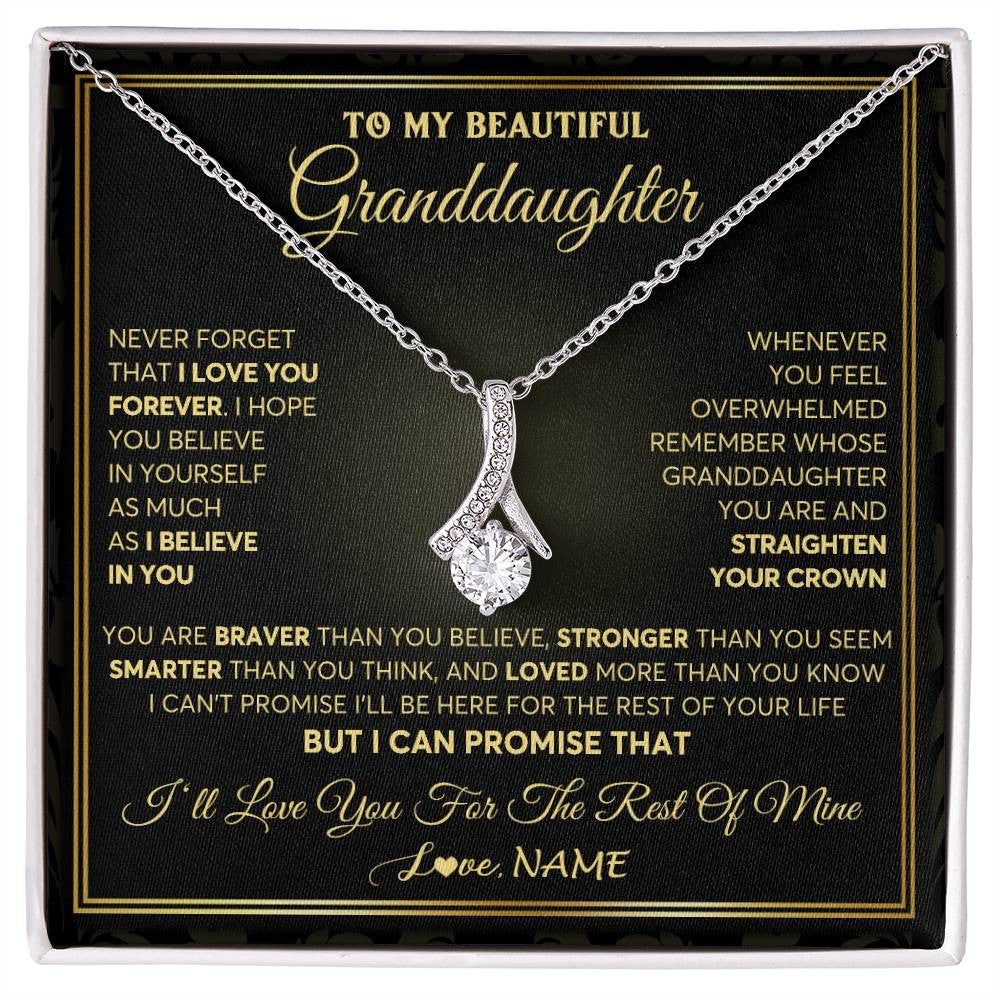 Alluring Beauty Necklace 14K White Gold Finish | 1 | Personalized To My Beautiful Granddaughter Necklace From Grandma I Love You Jewelry Gifts For Granddaughter Birthday Graduation Christmas Gift Box Message Card | teecentury
