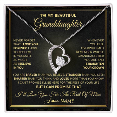 Forever Love Necklace 14K White Gold Finish | 1 | Personalized To My Beautiful Granddaughter Necklace From Grandma I Love You Jewelry Gifts For Granddaughter Birthday Graduation Christmas Gift Box Message Card | teecentury