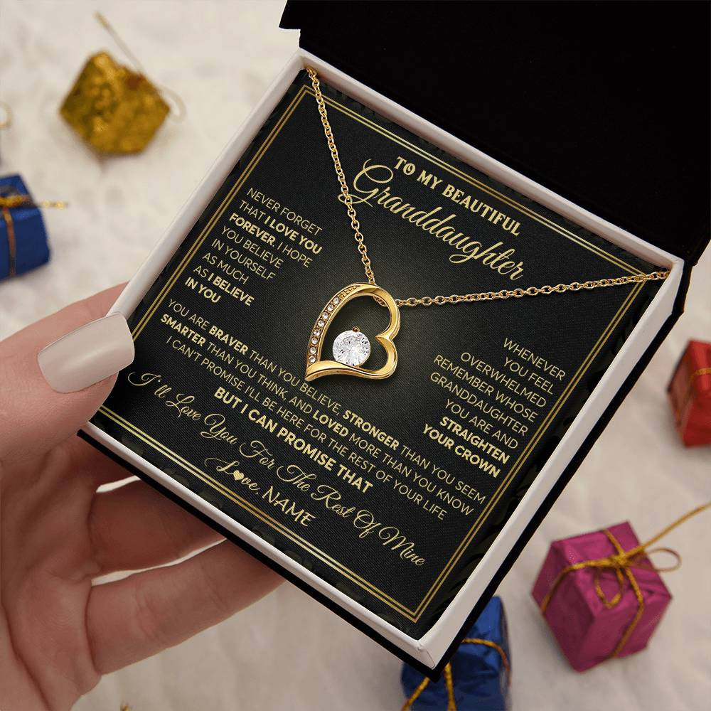 Forever Love Necklace 18K Yellow Gold Finish | 2 | Personalized To My Beautiful Granddaughter Necklace From Grandma I Love You Jewelry Gifts For Granddaughter Birthday Graduation Christmas Gift Box Message Card | teecentury