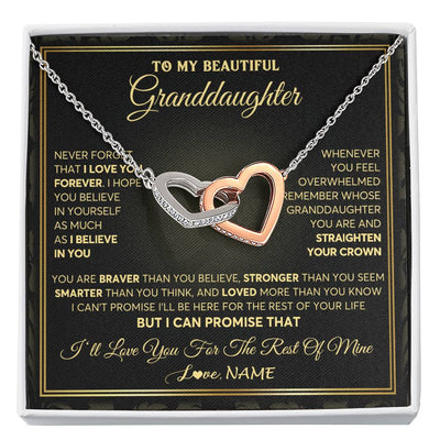 Interlocking Hearts Necklace Stainless Steel & Rose Gold Finish | 1 | Personalized To My Beautiful Granddaughter Necklace From Grandma I Love You Jewelry Gifts For Granddaughter Birthday Graduation Christmas Gift Box Message Card | teecentury