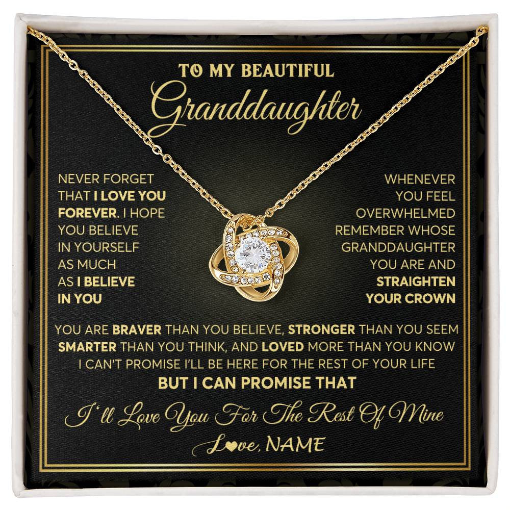 Love Knot Necklace 18K Yellow Gold Finish | 1 | Personalized To My Beautiful Granddaughter Necklace From Grandma I Love You Jewelry Gifts For Granddaughter Birthday Graduation Christmas Gift Box Message Card | teecentury