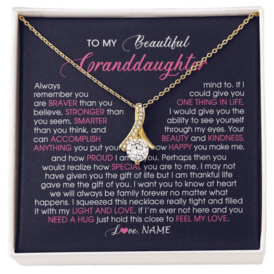 Alluring Beauty Necklace 18K Yellow Gold Finish | Personalized To My Beautiful Granddaughter Necklace From Grandma Nana Feel My Love Granddaughter Birthday Graduation Christmas Customized Gift Box Message Card | teecentury