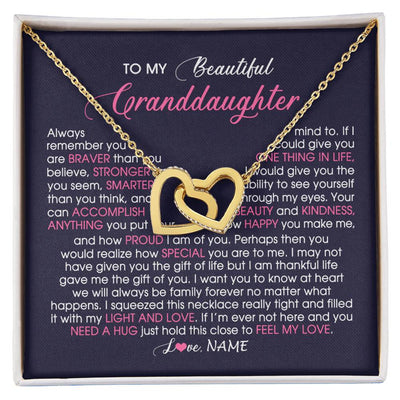 Interlocking Hearts Necklace 18K Yellow Gold Finish | Personalized To My Beautiful Granddaughter Necklace From Grandma Nana Feel My Love Granddaughter Birthday Graduation Christmas Customized Gift Box Message Card | teecentury