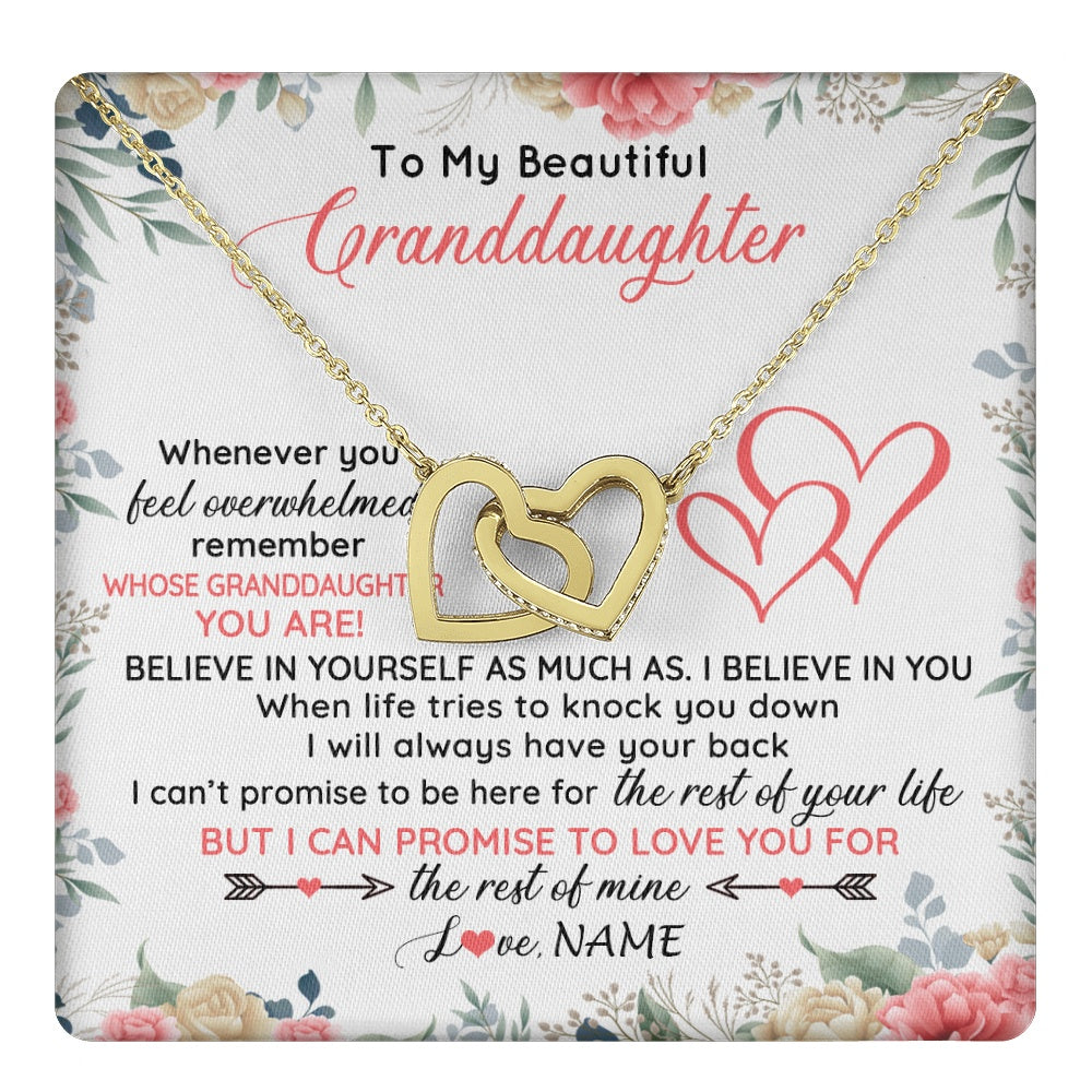 Interlocking Hearts Necklace 18K Yellow Gold Finish | 1 | Personalized To My Beautiful Granddaughter Necklace From Grandma Papa Believe In You Granddaughter Birthday Christmas Jewelry Customized Gift Box Message Card | teecentury.myshopify