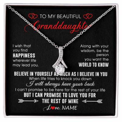 Alluring Beauty Necklace 14K White Gold Finish | Personalized To My Beautiful Granddaughter Necklace From Grandma Papa Happiness Wherever Life Birthday Graduation Christmas Customized Gift Box Message Card | teecentury