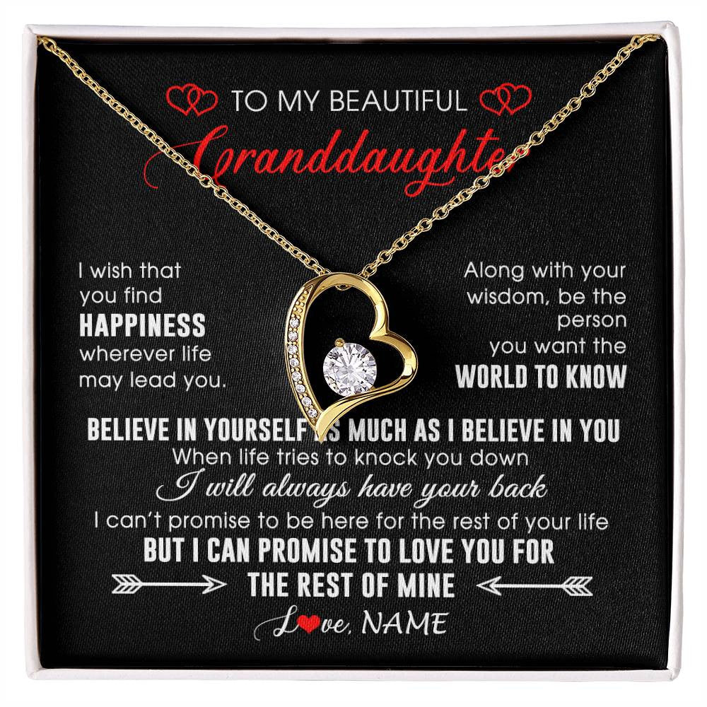 Forever Love Necklace 18K Yellow Gold Finish | Personalized To My Beautiful Granddaughter Necklace From Grandma Papa Happiness Wherever Life Birthday Graduation Christmas Customized Gift Box Message Card | teecentury