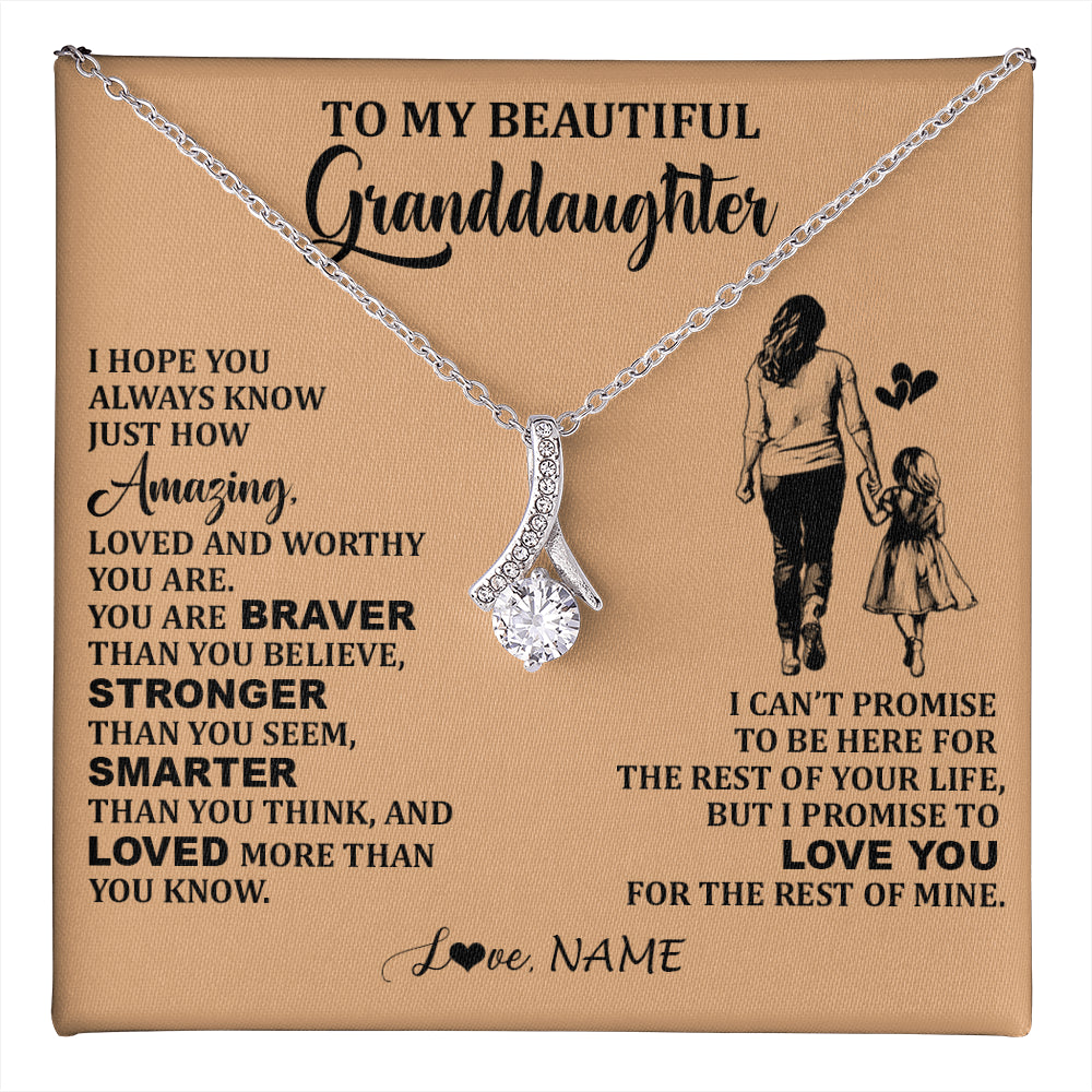 Alluring Beauty Necklace 14K White Gold Finish | 1 | Personalized To My Beautiful Granddaughter Necklace From Grandma Promise To Love You Granddaughter Birthday Jewelry Christmas Customized Gift Box Message Card | teecentury