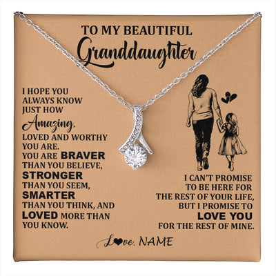 Alluring Beauty Necklace 14K White Gold Finish | 1 | Personalized To My Beautiful Granddaughter Necklace From Grandma Promise To Love You Granddaughter Birthday Jewelry Christmas Customized Gift Box Message Card | teecentury