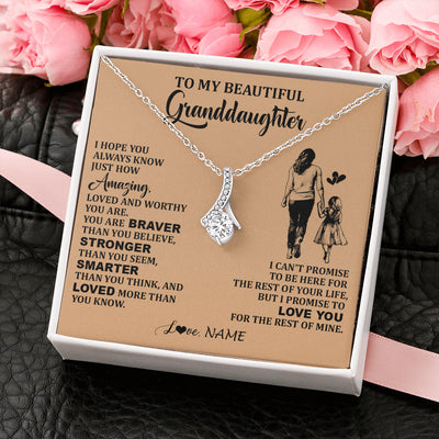 Alluring Beauty Necklace 14K White Gold Finish | 2 | Personalized To My Beautiful Granddaughter Necklace From Grandma Promise To Love You Granddaughter Birthday Jewelry Christmas Customized Gift Box Message Card | teecentury