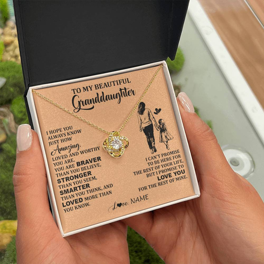 Love Knot Necklace 18K Yellow Gold Finish | 2 | Personalized To My Beautiful Granddaughter Necklace From Grandma Promise To Love You Granddaughter Birthday Jewelry Christmas Customized Gift Box Message Card | teecentury