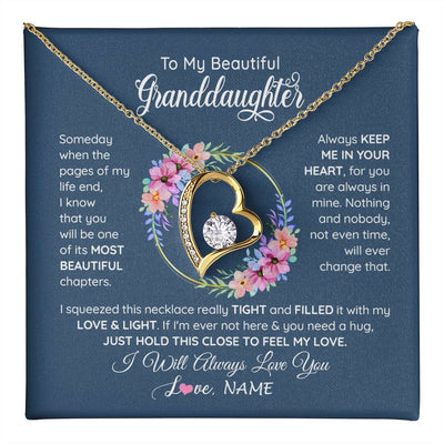 Forever Love Necklace 18K Yellow Gold Finish | 1 | Personalized To My Beautiful Granddaughter Necklace From Grandma Someday When The Pages Granddaughter Birthday Christmas Customized Gift Box Message Card | teecentury