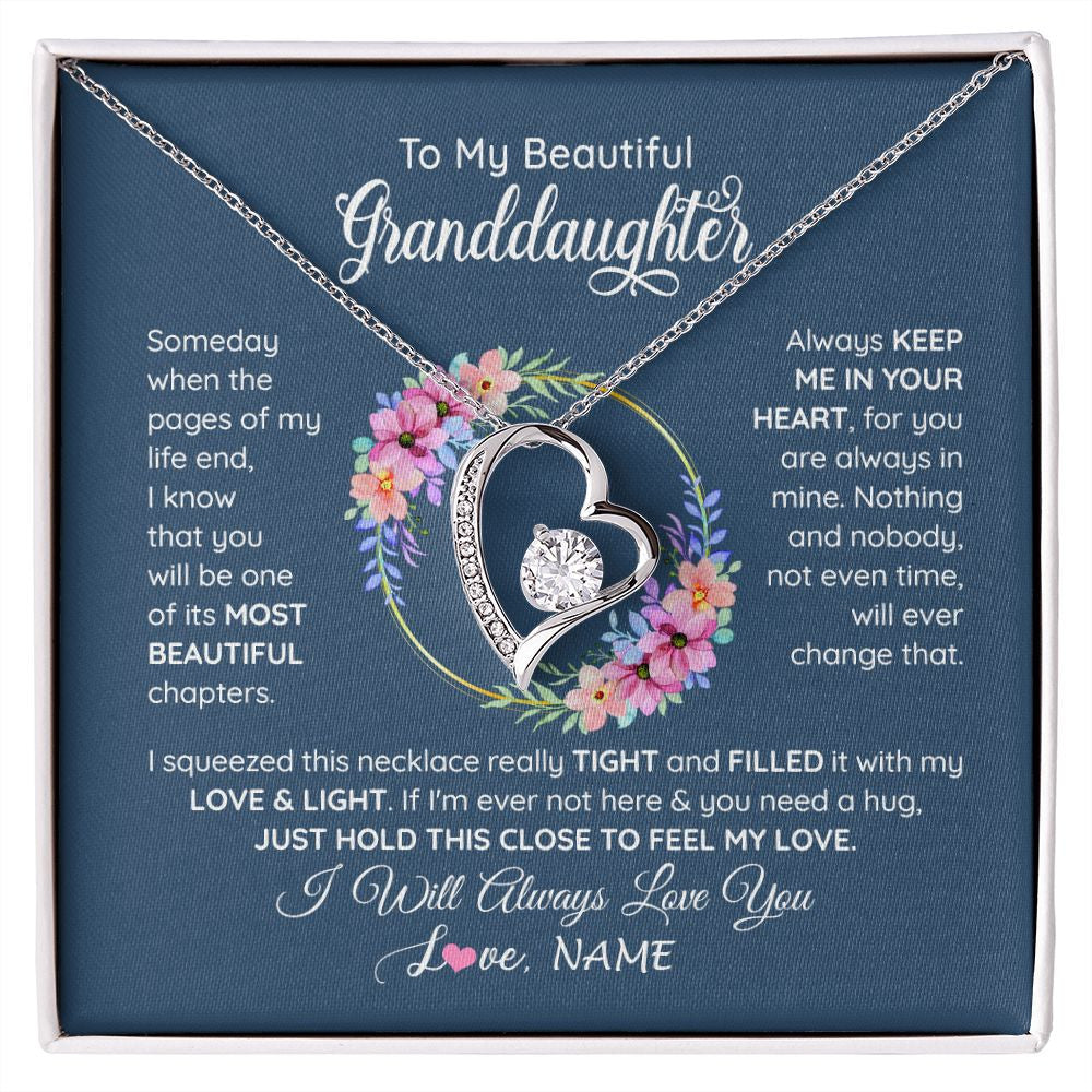 Forever Love Necklace | Personalized To My Beautiful Granddaughter Necklace From Grandma Someday When The Pages Granddaughter Birthday Christmas Customized Gift Box Message Card | teecentury