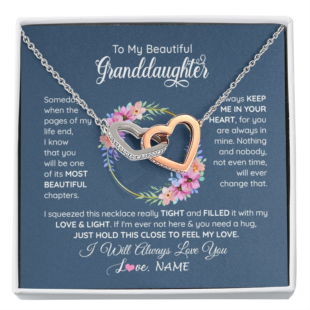 Interlocking Hearts Necklace | Personalized To My Beautiful Granddaughter Necklace From Grandma Someday When The Pages Granddaughter Birthday Christmas Customized Gift Box Message Card | teecentury