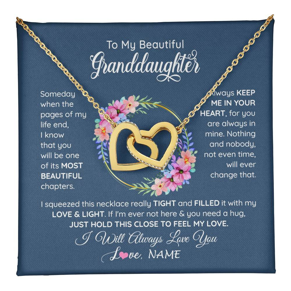 Interlocking Hearts Necklace 18K Yellow Gold Finish | 1 | Personalized To My Beautiful Granddaughter Necklace From Grandma Someday When The Pages Granddaughter Birthday Christmas Customized Gift Box Message Card | teecentury