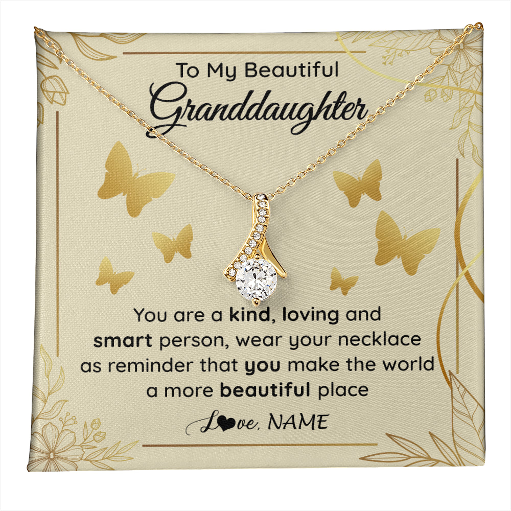 Alluring Beauty Necklace 18K Yellow Gold Finish | 1 | Personalized To My Beautiful Granddaughter Necklace From Grandma You Are A Kind Loving Granddaughter Birthday Christmas Customized Gift Box Message Card | teecentury