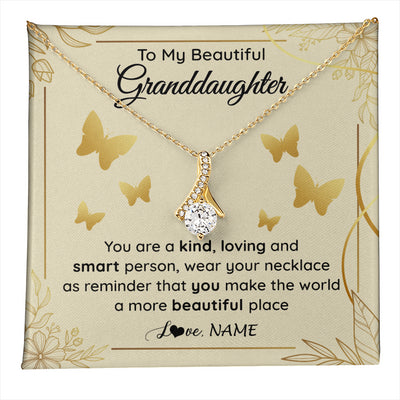 Alluring Beauty Necklace 18K Yellow Gold Finish | 1 | Personalized To My Beautiful Granddaughter Necklace From Grandma You Are A Kind Loving Granddaughter Birthday Christmas Customized Gift Box Message Card | teecentury
