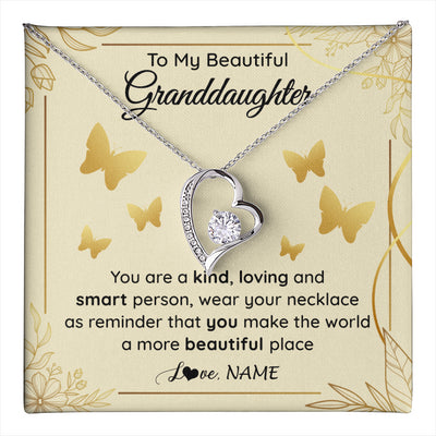 Forever Love Necklace 14K White Gold Finish | 1 | Personalized To My Beautiful Granddaughter Necklace From Grandma You Are A Kind Loving Granddaughter Birthday Christmas Customized Gift Box Message Card | teecentury