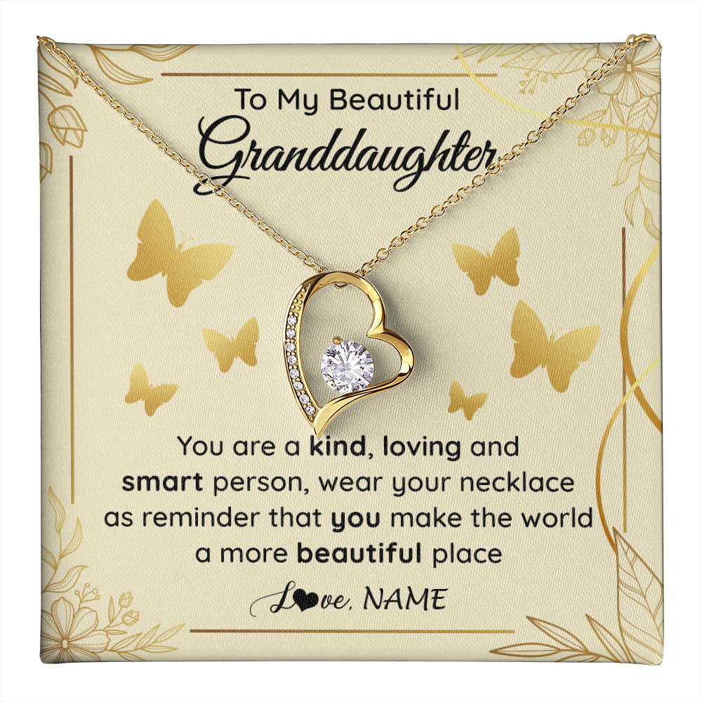 Forever Love Necklace 18K Yellow Gold Finish | 1 | Personalized To My Beautiful Granddaughter Necklace From Grandma You Are A Kind Loving Granddaughter Birthday Christmas Customized Gift Box Message Card | teecentury