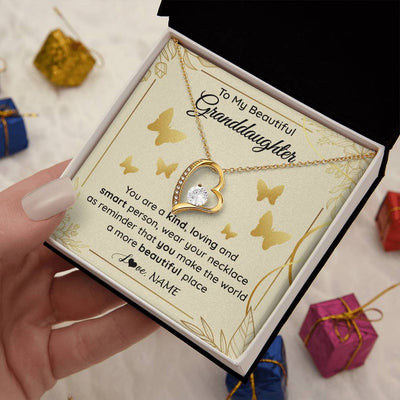 Forever Love Necklace 18K Yellow Gold Finish | 2 | Personalized To My Beautiful Granddaughter Necklace From Grandma You Are A Kind Loving Granddaughter Birthday Christmas Customized Gift Box Message Card | teecentury