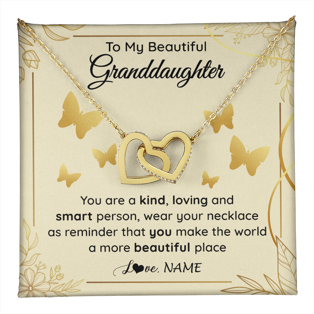 Interlocking Hearts Necklace 18K Yellow Gold Finish | 1 | Personalized To My Beautiful Granddaughter Necklace From Grandma You Are A Kind Loving Granddaughter Birthday Christmas Customized Gift Box Message Card | teecentury