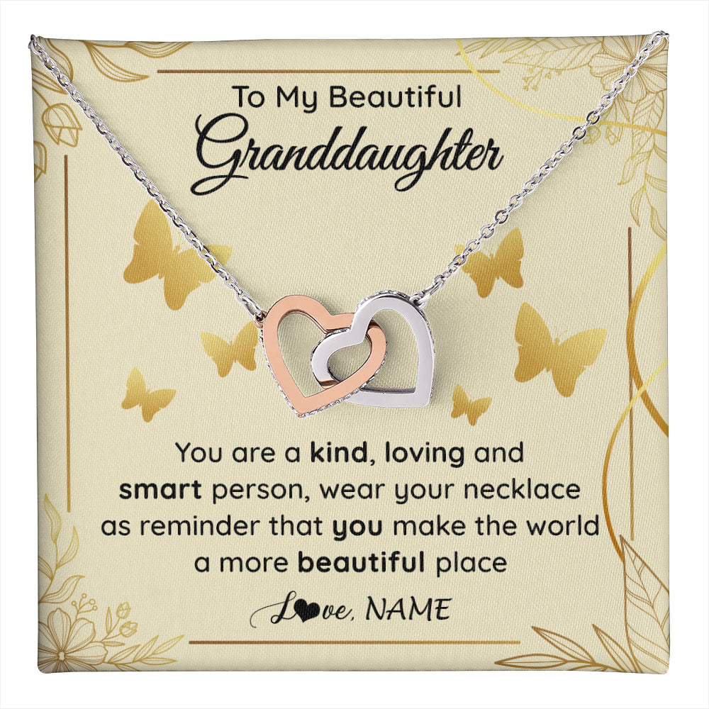 Interlocking Hearts Necklace Stainless Steel & Rose Gold Finish | 1 | Personalized To My Beautiful Granddaughter Necklace From Grandma You Are A Kind Loving Granddaughter Birthday Christmas Customized Gift Box Message Card | teecentury