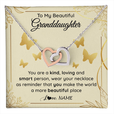 Interlocking Hearts Necklace Stainless Steel & Rose Gold Finish | 1 | Personalized To My Beautiful Granddaughter Necklace From Grandma You Are A Kind Loving Granddaughter Birthday Christmas Customized Gift Box Message Card | teecentury