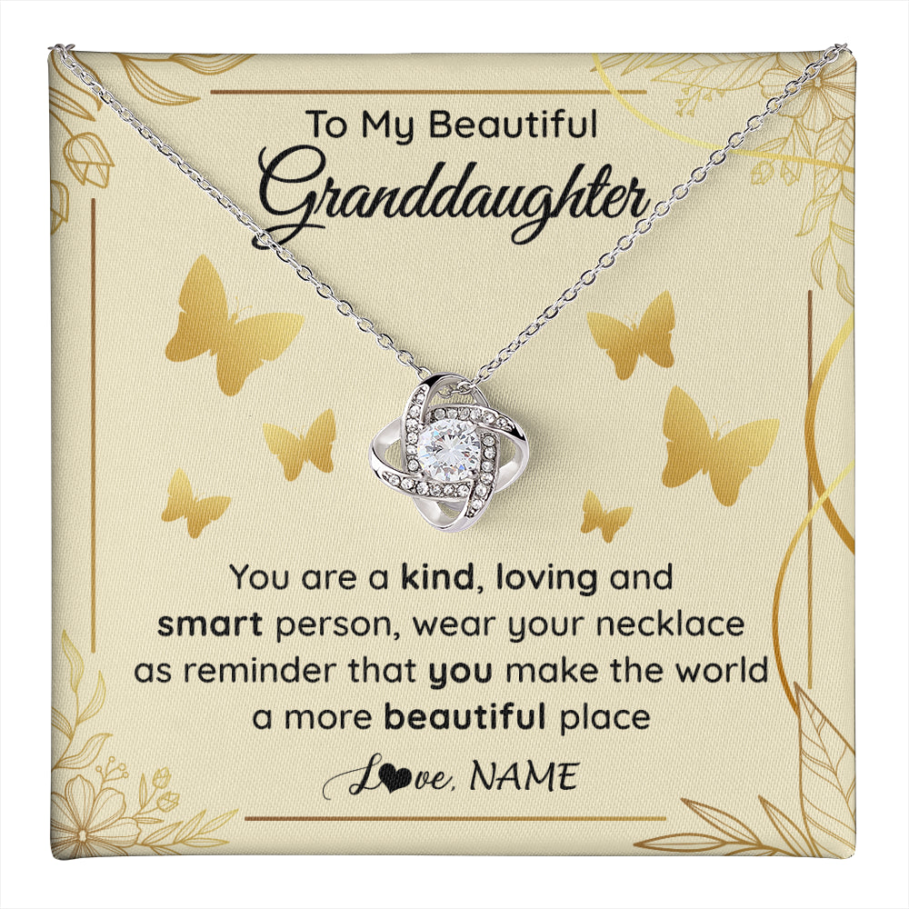 Love Knot Necklace 14K White Gold Finish | 1 | Personalized To My Beautiful Granddaughter Necklace From Grandma You Are A Kind Loving Granddaughter Birthday Christmas Customized Gift Box Message Card | teecentury