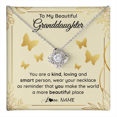 Love Knot Necklace 14K White Gold Finish | 1 | Personalized To My Beautiful Granddaughter Necklace From Grandma You Are A Kind Loving Granddaughter Birthday Christmas Customized Gift Box Message Card | teecentury